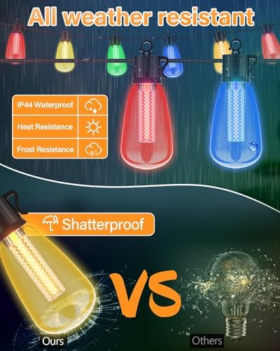 98FT Outdoor String Lights with Remote - Multicolor & Warm White, 8 Light Modes Timer Waterproof Patio Lights Plug In Dimmable String Lights Shatterproof for Outside Porch Backyard Party - Image 4