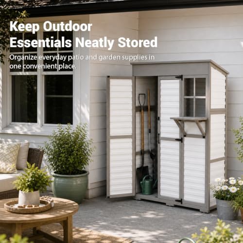 Ketive Outdoor Storage Cabinet, Fold-Down Shelf, 3 Shelves, 6 Hooks - Image 2