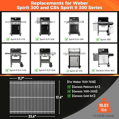 QuliMetal SUS304 Grill Grates for Weber Spirit 310&GS Spirit II 300 Series - Image 2