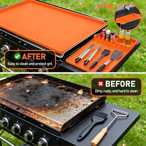 36" Silicone Grill Mats Compatible with Blackstone Griddle Accessories, 4 Pcs Full Edge Silicone Griddle Cover, BBQ Cooking Kitchen Outdoor Camping Accessories, Orange - Image 3