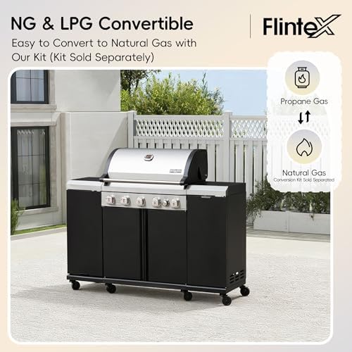 Flintex 5-Burner Gas Grill & Griddle with Side Burner, 698 sq.in Dual Fuel - Image 2