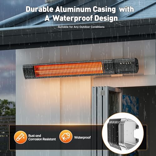 Ceiling Electric Outdoor Heater Wifi Control Wall-Mounted Hanging Patio 1500W Infrared 9 Heat Levels, 24H Timers, Carbon Fiber Tube Heating Wall Heater for Gazebo, Balcony (Rose Gold Tube) - Image 4