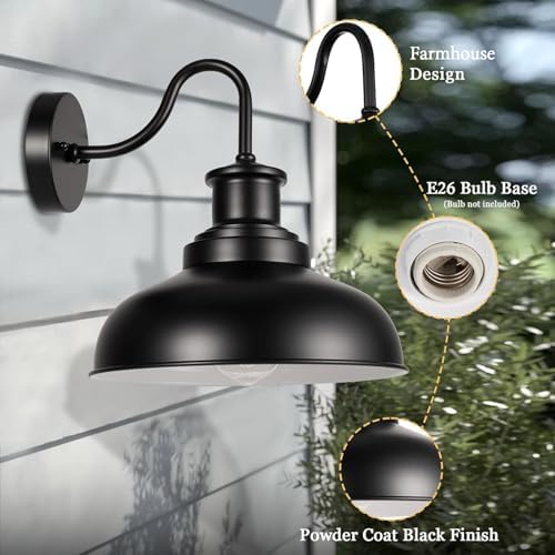 Outdoor Barn Lights Outdoor Wall Sconces Farmhouse Exterior Wall Mount Light Vintage Outside Wall Lighting Fixture Industrial Black White Lanterns for Porch, Entryway, Garage, 2 Pack - Image 3