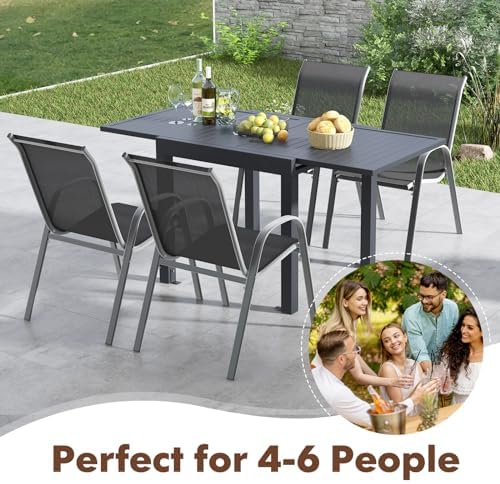 Tangkula 31.5"-63" Extendable Patio Dining Table, Aluminum Outdoor Dining Table for 4-6 People, L-Shaped Brace Included for Fixation, Space-Saving Outside Table for Garden, Porch, Poolside, Dark Grey - Image 5