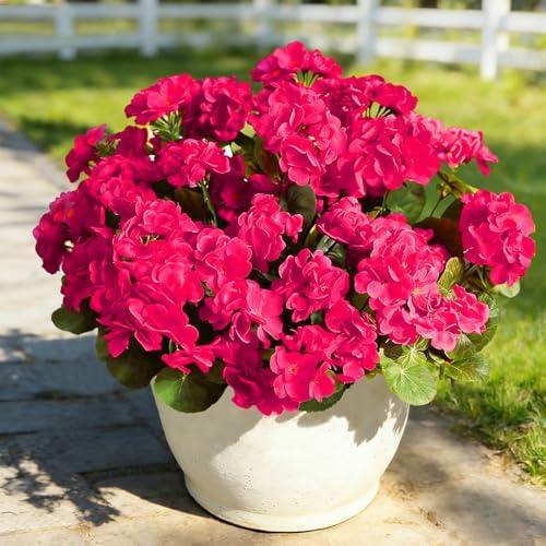 Fake Outdoor Flowers, 4 Pcs Artificial Flowers For Outdoors, Rose Red Artificial Geraniums Plastic Flowers, Fake Plant For Outside, Silk Faux Flowers For Outdoor Planters UV Resistant For Front Porch - Image 2