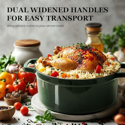 Overmont Enameled Cast Iron Dutch Oven - 5QT Pot with Lid Recipe Potholders - Image 3