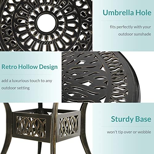 MEETWARM 5 Piece Patio Dining Set, Outdoor All-Weather Cast Aluminum Dining Table Set, Patio Furniture Set for Backyard, Include 4 Chairs with Cushions and a 35.4" Round Table with Umbrella Hole - Image 5