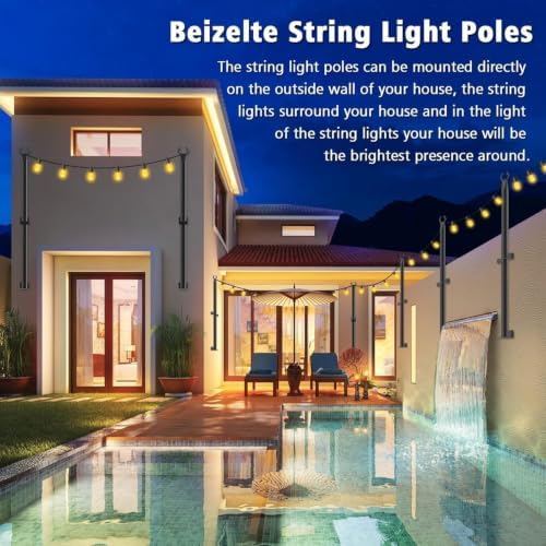 Beizelte 6 Pack 5Ft String Light Poles,Outside String Lights,Outdoor Light Poles,Metal Poles Stand for Patio,Backyard,Deck - Image 3