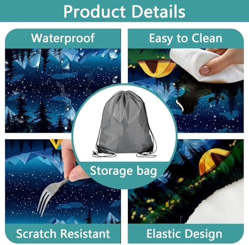 Camping Picnic Table Cover with Bench Covers, Camping Essentials, Forest Campfire Tent Flowers Outdoor Table Covers, Waterproof Windproof, Fitted Tablecloth Cover with Elastic Edge, 3 PCS, 30x96 Inch - Image 4