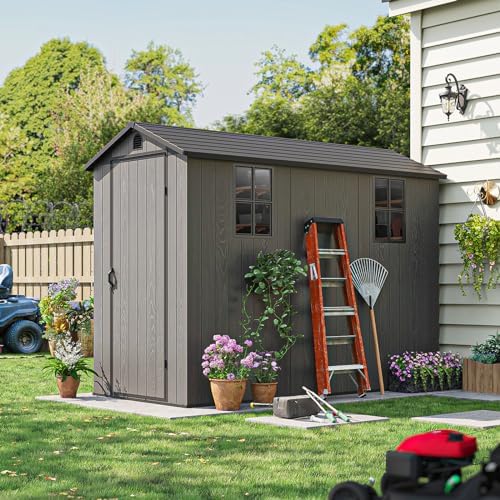 Patiowell 4x8 FT Plastic Outdoor Storage Shed with Floor, Dark Gray - Image 5