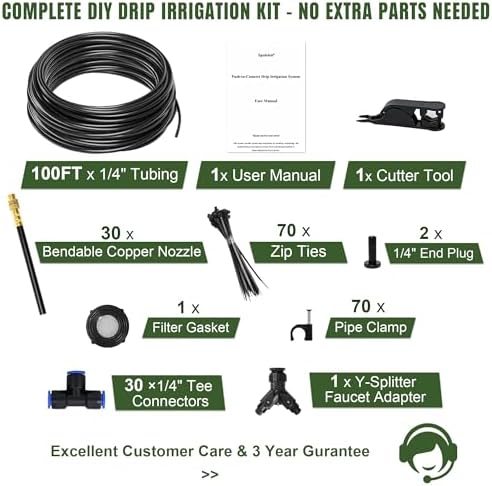 100FT Drip Irrigation System Kit Dual-Zone Garden Atomizing Watering System with 30 Copper 360° Adjustable Bendable Nozzles,Y-Splitter, Leak-Proof 1/4" Misting System for Garden Greenhouse Raised Beds - Image 6