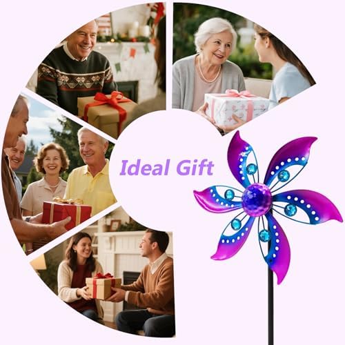 Metal Wind Spinner for Yard, 37" Garden Decor, Purple Finish - Image 4