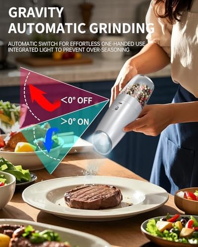 CIRCLE JOY Gravity Electric Salt and Pepper Grinder Set with 2-Speed, Rechargeable Salt and Pepper Grinder Set, Adjustable Coarseness, Whiet LED Light - Image 5