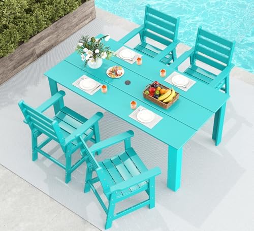 GREENVINES 5-piece Outdoor Dining Set, HDPE Table & 4 Chairs, Aqua by GreenVines