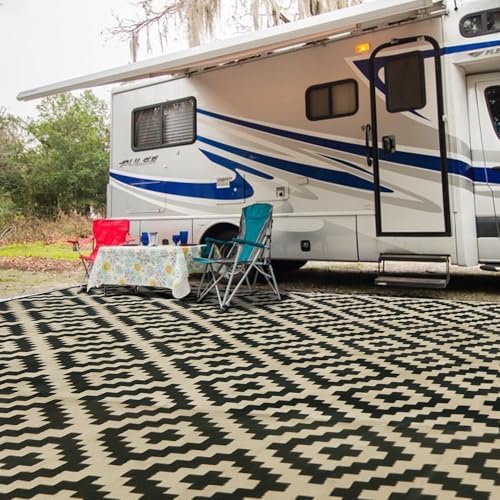 SAND MINE Reversible Mats, Plastic Straw Rug, Modern Area Rug, Large Floor Mat and Rug for Outdoors, RV, Patio, Backyard, Deck, Picnic, Beach, Trailer, Camping, Black & Beige, 10' x 14' - Image 7