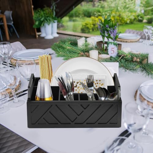 Ukonvi Paper Plate Dispenser and Holder for Kitchen Counter, Wood Rustic Silverware Utensil Caddy, Cutlery Flatware Organizer Box for Cups Spoons Forks Napkins, Kitchen Accessories - Image 3