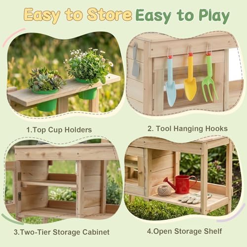 Ktaxon Outdoor Mud Kitchen for Kids, Wooden Play Kitchen Set with Sink - Image 4