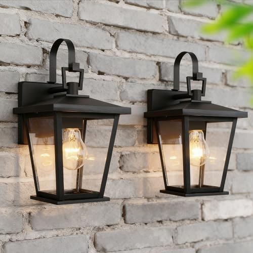 Kalium Outdoor Wall Lantern 2 Pack, Waterproof Exterior Wall Mount Light with Clear Glass in Black Finish, Porch Outside Lighting for Entryway, Backyard, Patio, E26 Base, Clear Glass 12.5 in by Kalium