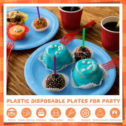 Plastic Plates 9 Inch Plastic Solid Round Party Dessert Dinner Plates for Weddings Party BBQs Birthday Camping and Anniversary (50, Blue) - Image 4