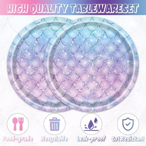 40pcs Mermaid Themed Party Supplies Under the Sea Mermaid Birthday Party Decorations Ocean Party Tableware Set for Girls Baby Shower - Image 4
