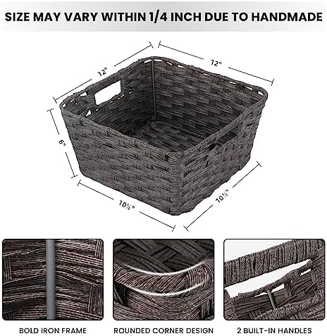 Onlytak 2-Pack Plastic Wicker Bathroom Baskets, 12"x12"x6", Dark Grey - Image 2