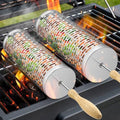 Rolling Grill Baskets,【2025Upgraded】 2Pcs Nesting Grilling Net with Removable Wooden Handle,BBQ Accessories Tools for Vegetables Shrimp,Outdoor Camping Barbecue Rack,Gifts for Men Dad (Stainless Steel,Rectangle) by Ynredee