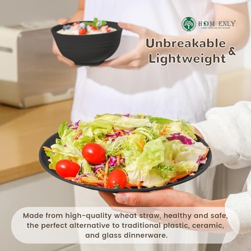 Homienly 40-Pieces Wheat Straw Dinnerware Set, Kitchen Plastic Wheat Straw Dinnerware Set - Service for 8, Unbreakable Lightweight Dish Set for Kitchen, Camping - Plates Set, Bowls, Cups Set(Black) - Image 4