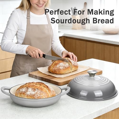 6QT Enameled Cast Iron Round Bread Oven, Sourdough Dutch Oven, Gray - Image 2