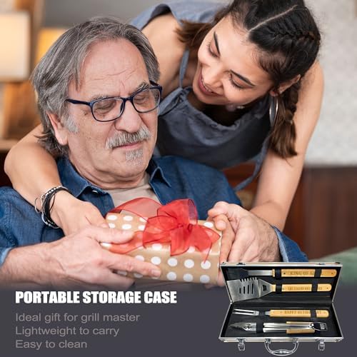 Retirement Gifts for Men, Retired Gift for Dad, Grandpa, Coworker, Retirees Heavy Duty Wooden BBQ Grill Accessories Kit, Thick Stainless Steel Grill Utensil with Non-Slip Handle Tools in Portable Box - Image 6