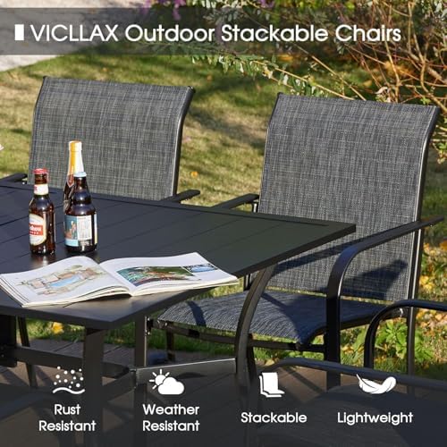 VICLLAX Patio Table and Chair Set of 8, All Weather Metal Round Outdoor Dining Furniture Set-53 Round Outdoor Table and Chairs, Grey Wood Grain Tabletop - Image 3