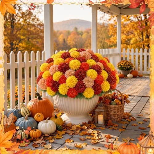XunYee 12 Pcs Fall Artificial Flowers for Outdoor,Assorted Faux Mums - Image 4
