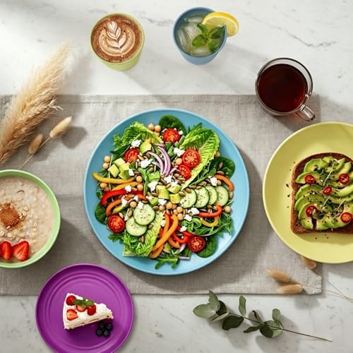 Kitchen Wheat Straw Dinnerware Set | Service for 8 | Unbreakable Dinnerware Set Plates and Bowls Sets Dinner Plates Dessert Plate Drinking Glasses Cereal Bowls Kitchen Dishes Sets - Memphis - Image 4