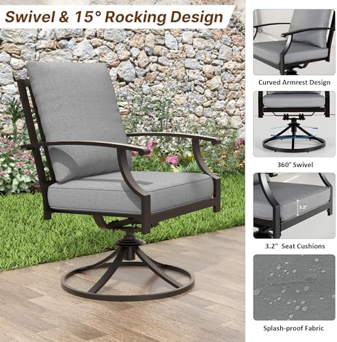 ALAULM 9-Piece Patio Dining Table and Chairs for 8 Outdoor Dining Set with 2 Swivel Chairs Patio Dining Sets with Rectangular Metal Table with Umbrella Hole for Patio, Backyard, Garden-Grey - Image 4
