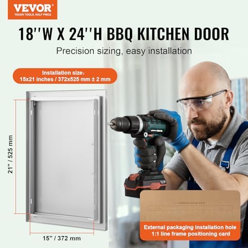 VEVOR BBQ Access Door, 18W x 24H Inch Single Outdoor Kitchen, Stainless Steel Flush Mount, Wall Vertical With Handle, for BBQ Island, Grilling Station, Outside Cabinet - Image 2