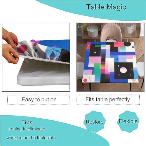 Fitted Tablecloths, Modern Geometric Pattern Printed on Washable Square Fitted Table Cover, Use for Kitchen Balcony Cafe Dining, Fit for 36" x 36" Square Tables - Image 3