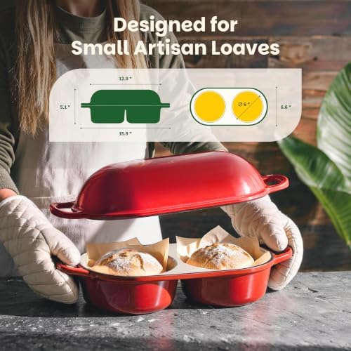 Double Dutch Oven for Sourdough Bread Baking, Cast Iron Dutch Oven [Red] - Image 2