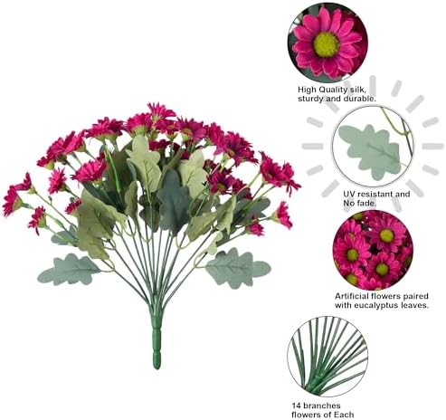 Daisy Artificial Flowers for Outdoors Summer Fall Decoration, 6 Bundles Fake Mums Silk Flowers for Outside Look Real UV Resistant Fake Plants Faux Flowers for Planter Front Door Home Indoor Porch, Mix - Image 6
