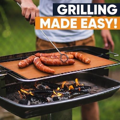 BBQ Copper Grill Mats for Outdoor Grill Mat (5 Pack) 100% Non-Stick Heat-Resistant Grilling Mats for Outdoor Grill, Reusable Grill Topper, Easy Clean BBQ Accessories for Outdoor Grill Cooking Mat - Image 3