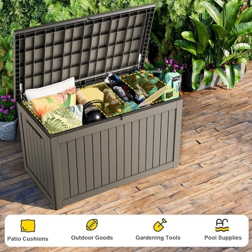 280 Gallon Waterproof Outdoor Storage Box, UV Resistant Resin Deck Box with Hydraulic Rod for Stable Support, Ideal for Patio, Garden and Pool, Grey - Image 5