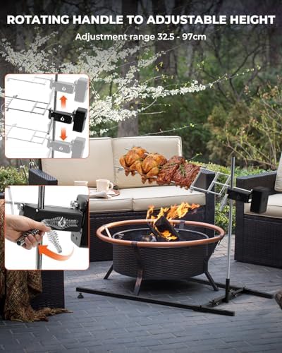 Spit Rotisserie Kit with Stand, Open Flame Camping Grill for Outdoors - Image 3