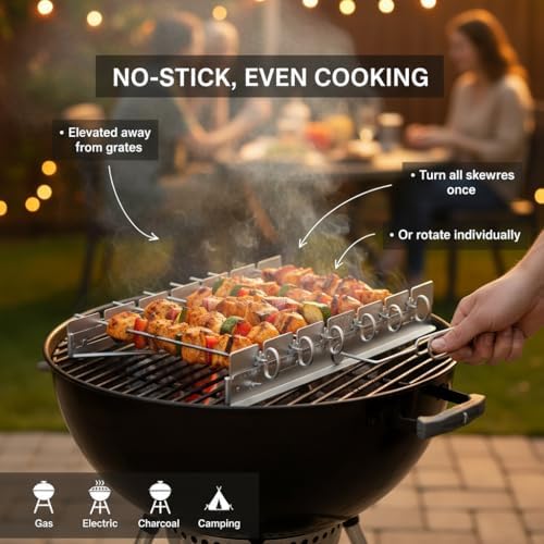 Yukon Glory Rotating Kabob Skewer Rack, Stainless, 6 Metal Skewers - Image 2