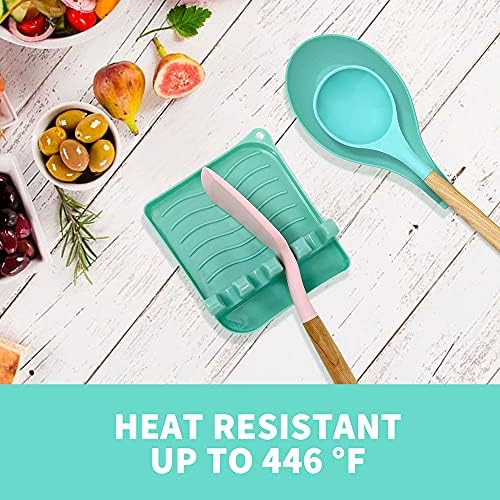 2 Pack Multiple Utensil Spoon Rest with Drip Pad Non-Slip Heat Resistant Kitchen and Grill Spoon Holder for Spatula, Ladle, Tongs, Kitchen Gadgets, and Cooking Accessories (Lake Green) - Image 5