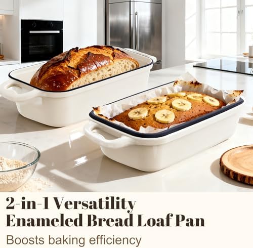 Enameled Cast Iron Sourdough Bread Dutch Oven,Loaf Pans-Cream - Image 4