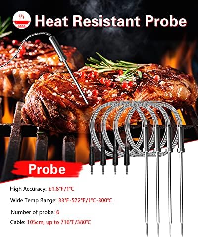 BFOUR Bluetooth Meat Thermometer Wireless Meat Thermometer, Wireless Digital Grill Thermometer with 6 Temperature Probes, Large LCD Display, Bluetooth Thermometer for Grill, Smoker, Oven and BBQ - Image 6