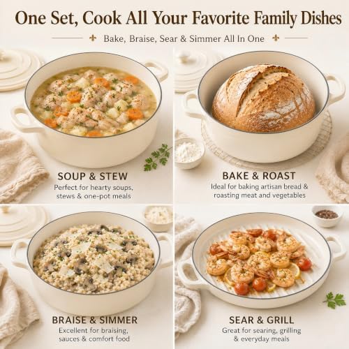 AHJ Enameled Cast Iron Dutch Oven Set - 4 Piece Cookware Set with Lids - Image 6