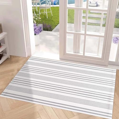 Grey and White Outdoor Rug 24"x51"Fall Washable Striped Front Porch Rug - Image 5