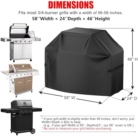 Grill Cover, 58 inch Heavy Duty BBQ Gas Grill Cover for Outdoor Grill, Waterproof, Weather Resistant, Anti-UV, Rip-Proof, Fade Resistant Barbecue Cover with Hook-and-Loop Straps for Most Grills - Image 2