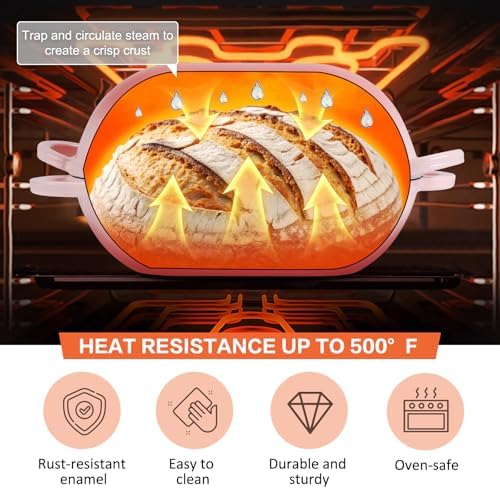 5 QT Enameled Cast Iron Sourdough Bread Oven, Loaf Pan with Lid - Image 4