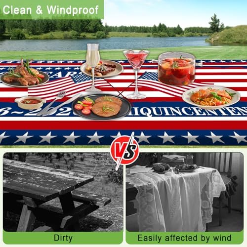 250th Anniversary America Flag Picnic Table Cover with Bench Covers Camping Essentials 250 USA Flag 1776-2026 Waterproof Fitted Camping Tablecloth Cover with Elastic Edge for Outdoor 3 PCS 30x60 Inch - Image 4