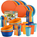 40 Piece Plastic Dinnerware Set for 8 with Cutlery, Unbreakable Plates and Bowls Set, Dishwasher & Microwave Safe Reusable Dish Set for Camping, RV, Outdoor Kitchen, Apartment Dining,Tropic Multicolor by BetterMomentsBeginatHome